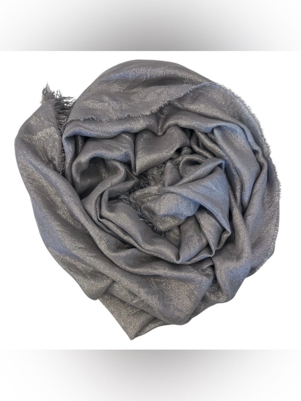 NWOT | Gorgeous Italian Metallic Silver & Grey Fringed Scarf / Wrap / Shawl